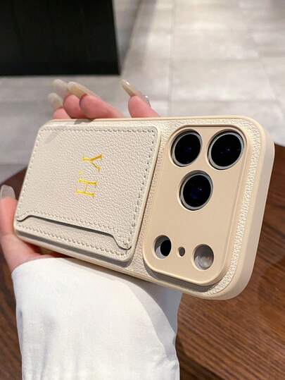 Customized Gold Letter Card Holder Phone Case, Compatible With IPhone 17 Pro Max, 17, 16, 15, 14 Plus, 13, 12, 11 Pro Max, Shock-Proof Protective Back Cover