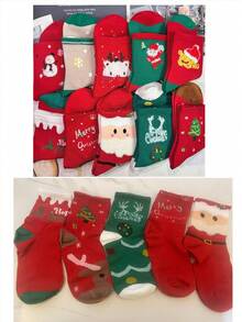 5 双女士圣诞袜，中筒袜，中国新年红袜，情侣圣诞礼物，及膝袜，秋冬 - 彩色 - 查看 7