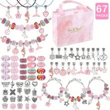 4 套 135 件/129 件/67 件 DIY 手链珠子套件，包括独角兽和美人鱼工艺品，包含 60 件配件、3 件手链和 3 件项链串，适合生日、圣诞节、新年和情人节礼物 - 彩色 - 查看 3