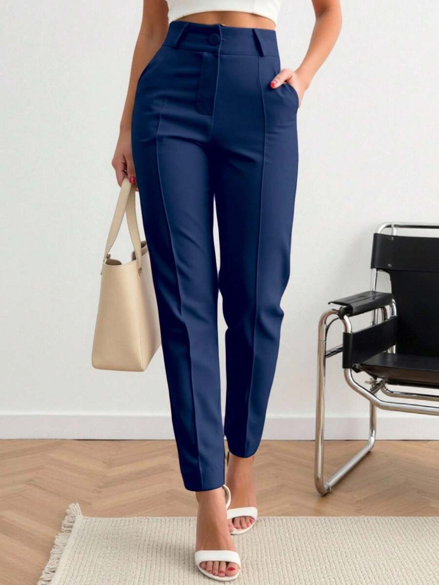 Women's Glam Straight-Leg Tailored Pants With Pocket - 藏蓝色 - 查看 1