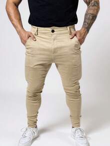 Men's Sport Slim Social Pants In Satin Bengaline Fabric - Beige - View 1