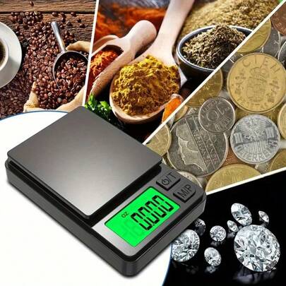 1000g/0.01g 数字袖珍秤，精密 LCD 背光称重工具，塑料，电池供电，去皮功能，适用于珠宝、食品、盎司/格令，不含电池