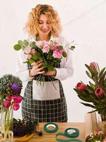 1/2卷自粘花艺胶带，绿色花艺胶带，适用于DIY花束、鲜花包装、婚礼装饰、母亲节礼物 - 綠色 - 查看 6