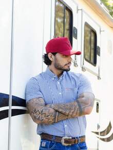 Ultra Jeans Cowboy Country Land Plaid Short Sleeve Shirt - Blue and White - View 4