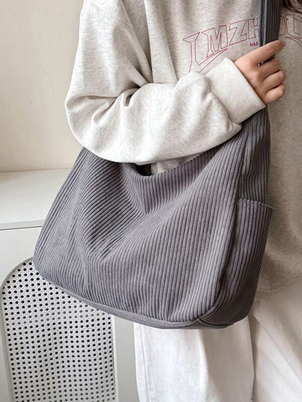 Corduroy Solid Color Tote Bag, Large Capacity New Men's Shoulder Bag, Crossbody Bag