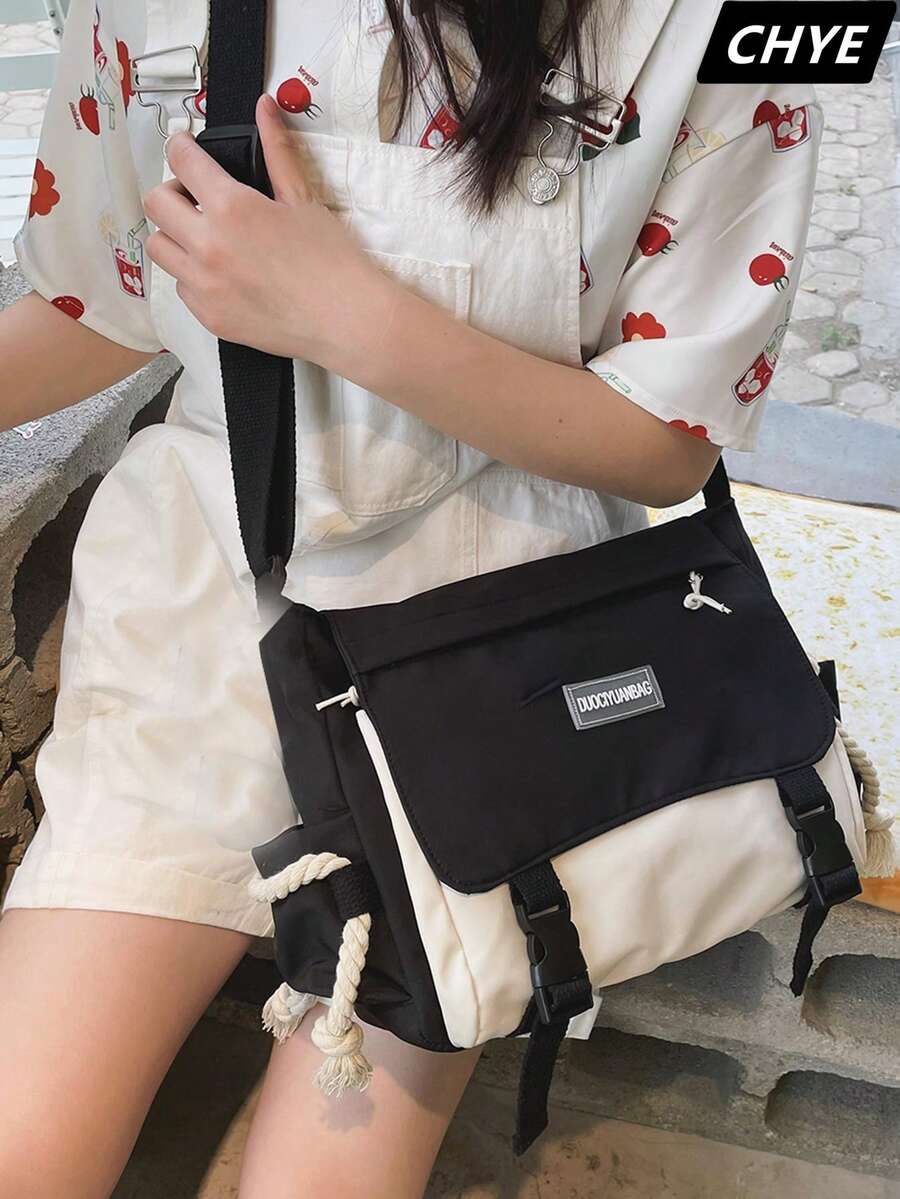 Harajuku Akademie Stil Mädchen Klassenzimmer Umhängetasche, Damen Retro Business Anzug vielseitige Briefträgertasche Umhängetasche, modisches lässiges Farbblock Segeltuch Reise-Schultertasche für Studenten, Sommer Umhängetasche Messenger Bag für Damen und Herren