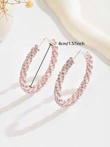 1 Pair Minimalist Chic Copper Rhinestone Geometric Round Luxury Hoop Earrings, Versatile & Elegant Accessories For Women