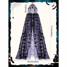 Halloween Costume Black Hooded Cape Tulle Cloak Medieval Hooded Cloak Vampire Robe With Hood For Women Cosplaygift - 紫色 - 查看 2