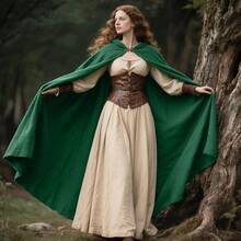 L'VOW Medieval Hooded Cloak Renaissance Cape With Hood Halloween Sorcerer Cosplay Hobbit Costumegift - màu xanh lá - Xem 5