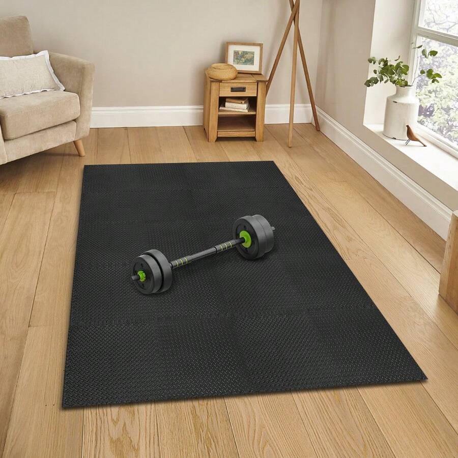 Colchoneta de ejercicio para suelo, 20 baldosas de espuma + bordes, 30 cm x 30 cm, colchón de gimnasio, tatami tipo puzle, goma EVA para gimnasio, musculación, sala deportiva y garaje. - Negro - Ver 1