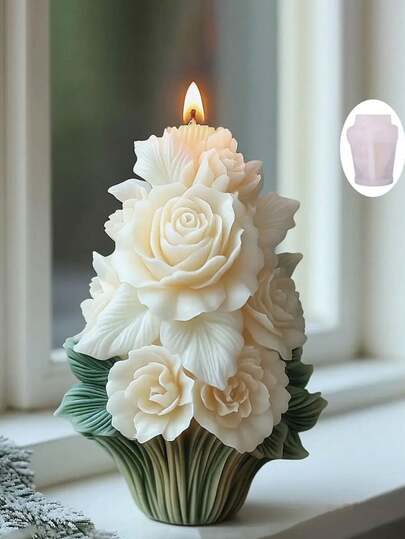 Rose Silicone Mold - Reusable, Suitable For Candles, Soap, And Plaster Crafts - Elegant White Flower Design With Orange Stamens And Petal Accents - Perfect For Home Decor And Ornamentation, Handmade Gift Idea - Rose Theme, Ideal For Beginners