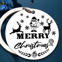 1PC Creative Stainless Steel Christmas Keychain With Carved Reindeer And Santa Claus Patterns, Keychain, Christmas Gift