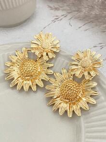 Set de 2 piezas de aretes con colgante de girasol 3D estilo bohemio, joyería elegante y glamorosa para uso diario o fiestas, regalo de joyas para mujeres