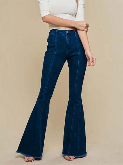 Winter Clothes Women Jeans Pants High Waist Star Patch Slim Denim Flared Pants Casual Daily