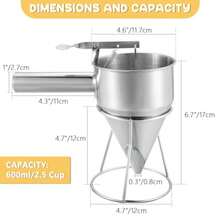 Pancake Batter Dispenser Funnels with Stand | Stainless Steel Funnel Cake Dispenser with Stand Great for Cupcakes, Takoyaki or Any Baked Goods (1200 ML/40 OZ/5 Cups,with 4Pcs Nozzles) - Silber - Übersicht 7