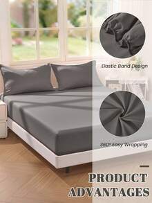1 pieza Sábana ajustable de unicolor, ropa de cama, sábana ajustable, sábanas ajustables, cubierta de colchón, ropa de cama suave y cómoda para dormitorio, sábana ajustable gris oscuro, sábana de bolsillo profundo amigable con la piel, protector de colchón de unicolor, cubrecama para dormitorio