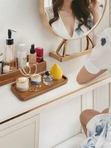 1pc Acorn Style Wooden Tray, Oval/Rectangular Wooden Platter For Beauty Display, Aromatherapy Candles, Perfumes, Jewelry, Skincare, Cosmetics, Multipurpose Tray, Desktop Organizer, Dining Table Decor For Valentine's Day & Christmas, Kitchen, Living Room, Bedroom, Bathroom Storage, Boho Travel Organizer, Dorm Room, Christmas Gift