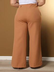 Plus Size Wide Leg Pants, New Fashion Tailored Fabric - 鏽棕色 - 查看 5