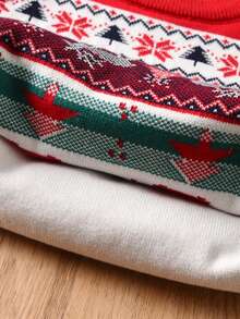 Sweter z motywem renifera i płatków śniegu dla chłopców i dziewcząt, odpowiedni na wiosnę, jesień i zimę - Czerwony - Zobacz 6