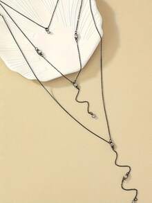 Trang trí Rhinestone Vòng cổ nhiều lớp Y Lariat - màu đen - Xem 3