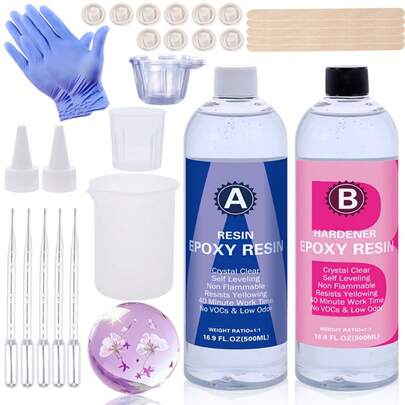 QIAO 一套环氧树脂套装 - 100/200/408/500/1000毫升，全新配方，晶莹剔透，强度高，无气泡，抗黄变，适用于浇铸、DIY、树脂艺术、模具制作、珠宝制作等，易于按1:1比例混合