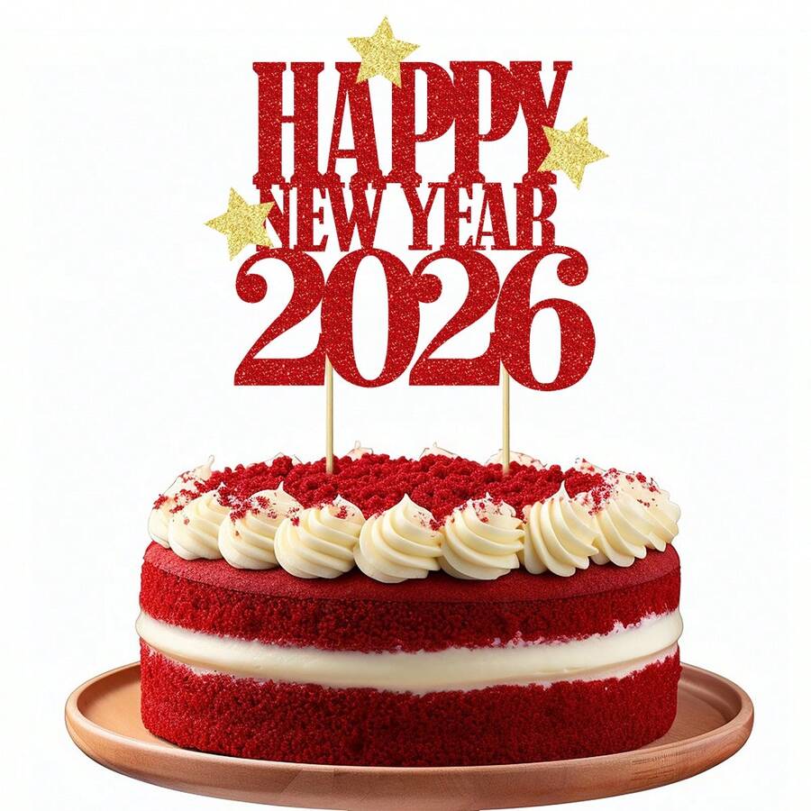 1Pc Happy New Year Cake Topper,Hello 2026,Cheers 2026,Welcome 2026,2026 Happy New Year Decorations, New Years Eve Party Decoration Supplies
