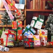 8/16 pièces Nouveau papier cadeau de Noël avec motifs de flocons de neige, Père Noël, renne. Nouveau papier cadeau pour le Nouvel An