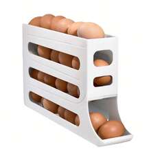 4 Tiers Egg Holder For Refrigerator - Auto Rolling Organizer, Space-Saving Dispenser, 30 Eggs Large Capacity Rack (White), - 白色 - 查看 4