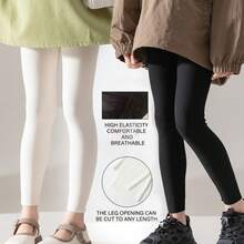 2pcs/Pack Kids' Comfortable Solid Color Ankle Length Leggings, Can Be Worn Outerwear - Black and White - View 8