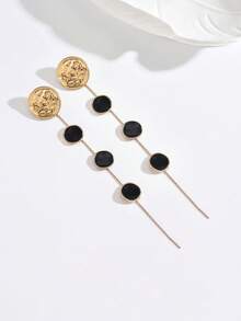 1 par de pendientes elegantes para mujer, diseño de moda personalizado con gota de aceite geométrica, disco redondo y borla larga, diseño único, adecuado para uso diario, casual, fiesta, vacaciones y de alta gama