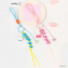 1pc Cute Miffy Charm Keychain, Adorable Cartoon Figure Hanging Ornament, Colorful Beaded Letter Decor With Miffy Figurines, Birthday Christmas Jewelry Gifts For Girls - Pink - View 5