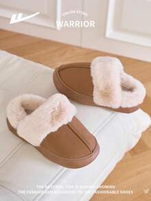 WARRIOR 1 Paar Damen Herbst/Winter Dicke Kunstfell Trim Warme Hausschuhe, rutschfeste weiche Sohle Innen Schuhe, Retro Mode Unisex Paar Hausschuhe