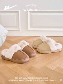 WARRIOR 1 Paar Damen Herbst/Winter Dicke Kunstfell Trim Warme Hausschuhe, rutschfeste weiche Sohle Innen Schuhe, Retro Mode Unisex Paar Hausschuhe