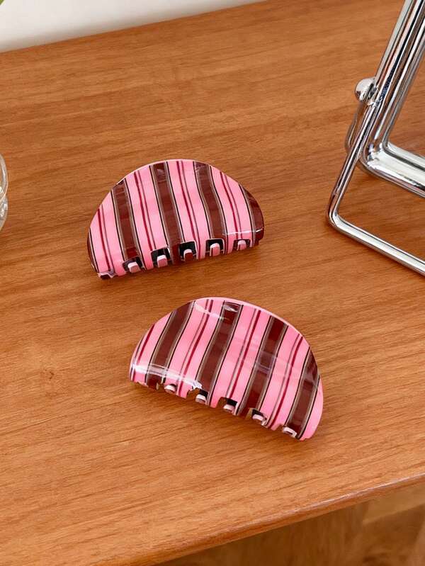 1pc Korean Style Blue & Coffee Striped Acrylic Hair Claw Clip, Retro Elegant Hair Accessory For Bun, Ponytail, Versatile Hair Clip, Fashionable Hair Claw Clip For Winter Women Hair Accessories