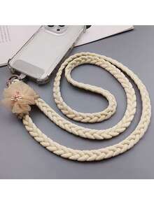 1pc Floral Lanyard Strap, Women Long Braided Cord For Phone, Outdoor Travel Hiking Backpack Keychain