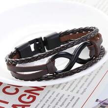 1 سوار جلد PU يحمل رمز اللانهائية للجنسين - سوار مضفر يدوي من جلد PU للأزواج، هدية بوهيمية لعيد الميلاد والذكرى السنوية