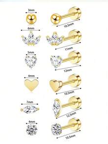 10pcs Flat Back Earrings For Women Multipack Earrings | Helix Earrings | Cartilage Earring | Hypoallergenic Earrings | Screw Earrings Studs For Party Wedding Daily Wear Gift For Friends Valentines - Ear Stud - View 10