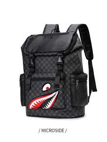 男士背包，复古花卉休闲旅行包，PU皮革翻盖背包，防刮耐用，轻便易携，适合旅行、露营、徒步、上学、大学、青年使用，情人节和返校礼物 - 黑色 - 查看 13