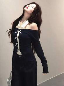 Women Knit Tops - Black - View 5