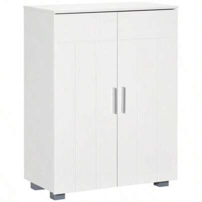 THE Modern Bathroom Floor Cabinet, Standing Linen Cabinet, Storage Cupboard With 3 Tier Shelves, White