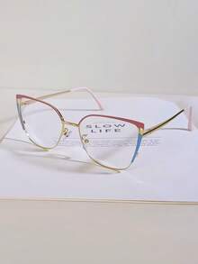 1 Cặp kính mắt mèo gọng kim loại màu vàng dành cho nữ, kiểu dáng thời trang và đa năng, phù hợp để đeo hàng ngày và làm phụ kiện. - Vàng - Xem 3