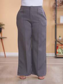 Plus Size Wide Leg Pants, New Fashion Tailored Fabric - 深灰色 - 查看 5