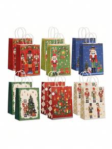 6/12/18 piezas, Bolsa de tela con estampado de Cascanueces, Bolsa de regalo para fiesta de Navidad, Bolsa de papel kraft con dibujos animados, Suministros para fiesta de Navidad - Multicolor - Ver 10