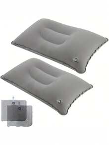 Almohada de viaje inflable, almohada de aire de tela flocada cuadrada pequeña, fácil de guardar, adecuada para camping, sueño en casa/oficina, viajes de vacaciones, senderismo, siesta, soporte para el cuello y la cintura