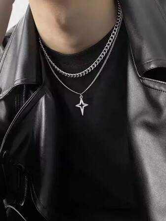 1 pieza Collar de doble capa, Cadena de suéter unisex, Collar gargantilla de estilo hip-hop