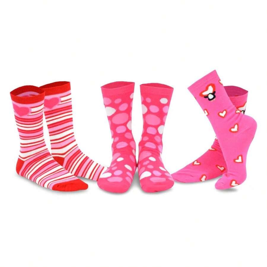 Women's Valentine's Day Crew Socks - 3 Pair Pack - Love Heart Cotton Socks For Women - Comfortable Casual & Dress Socks - Gift Idea - 如圖718 - 查看 1