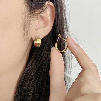 1pair Water Proof Stainless Steel Gold Color Hoop Earrings For Men Women High Quality Ear Fashion Accessories