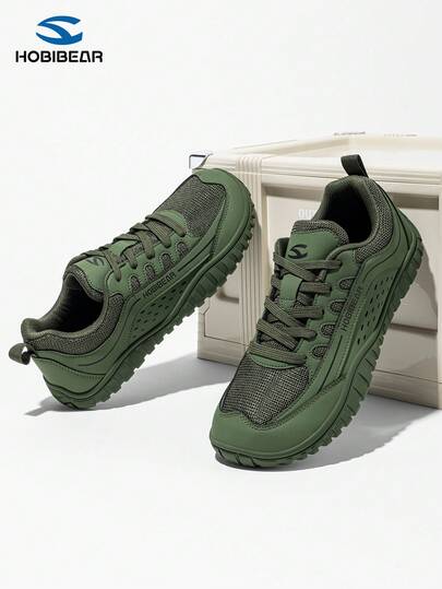 HOBIBEAR (小 1 码) 2025 新款男士低帮系带休闲时尚运动鞋，舒适透气宽头跑步鞋，适合所有季节