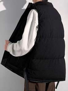 Men's Thick Warm Stand Collar Vest Jacket, Versatile Casual Vest For Autumn/Winter - Black - View 3