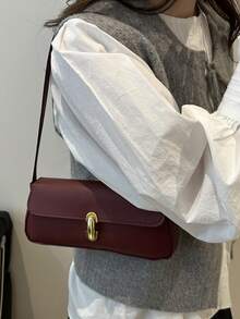 1 chiếc Túi đeo vai kim loại màu trơn thời trang mới, túi xách đeo nách đa năng màu đỏ tía tối giản sang trọng dành cho nữ, thích hợp để mua sắm, ví, phụ nữ trẻ, sinh viên đại học, nhân viên văn phòng, thích hợp cho văn phòng, trường đại học, công việc, kinh doanh, hoạt động ngoài trời, du lịch - Màu Đỏ Sâu - Xem 8